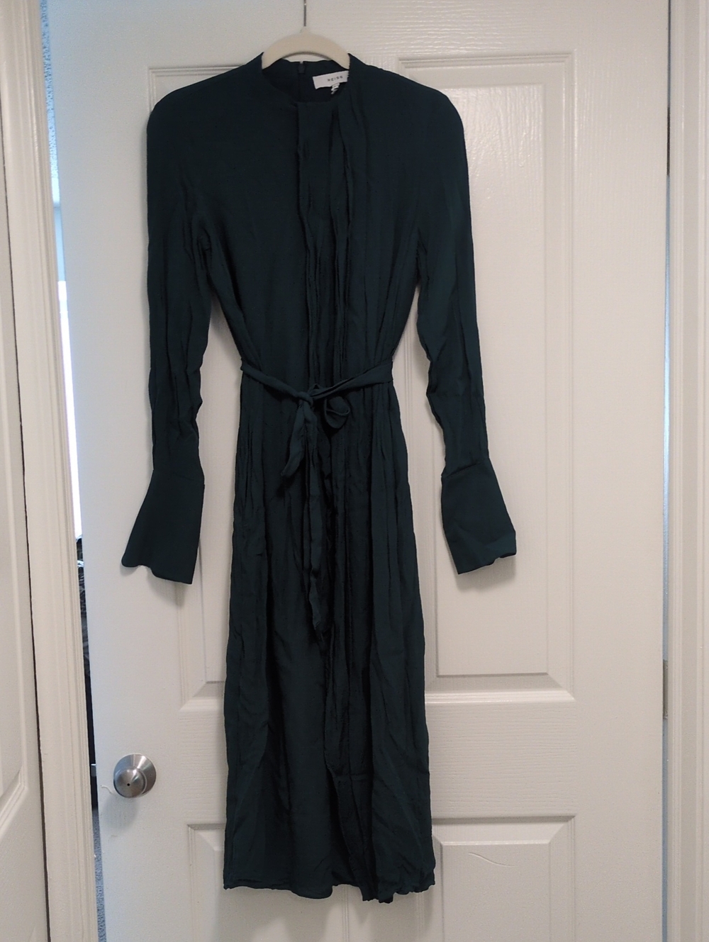 Reiss Dark Teal Long Sleeve Belted Midi Dress